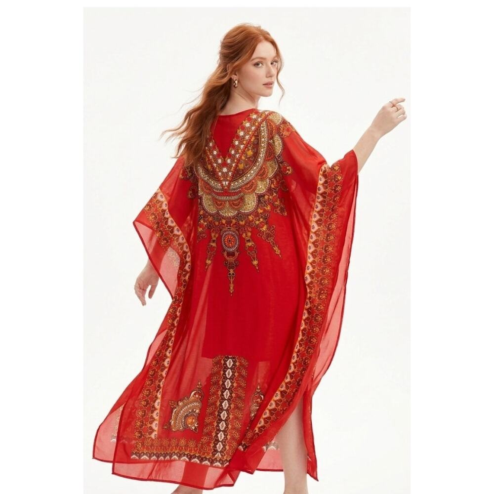 ASHRO Women's Kaftan ONE SIZE Polyester Lightweight Vacations Bohemian Summer - Picture 2 of 4